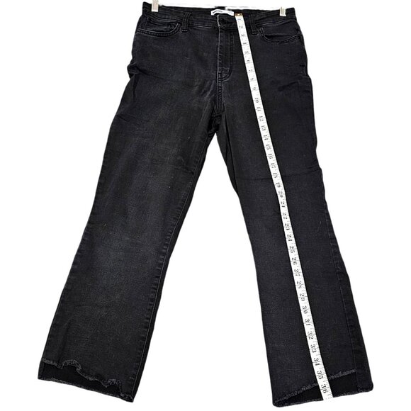 Nine West Kick Flare Black Denim Jeans Size 12 Womens Distressed Hem Cropped - Picture 6 of 9